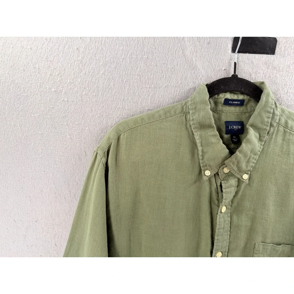 J Crew Shirt Mens XL Green Classic Linen Blend Button Down Coastal Minimalist